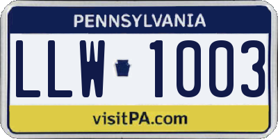 PA license plate LLW1003