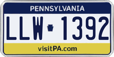 PA license plate LLW1392