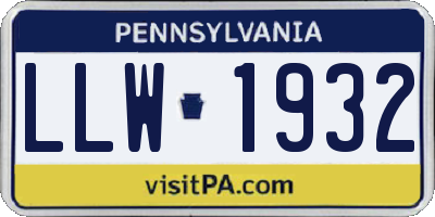 PA license plate LLW1932