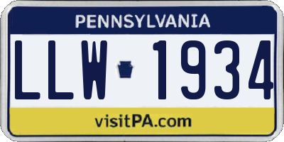 PA license plate LLW1934