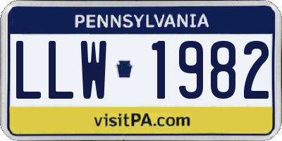 PA license plate LLW1982
