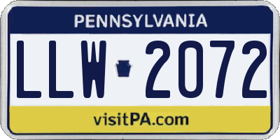 PA license plate LLW2072