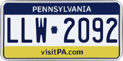 PA license plate LLW2092