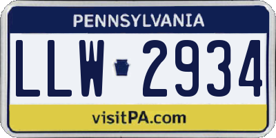 PA license plate LLW2934