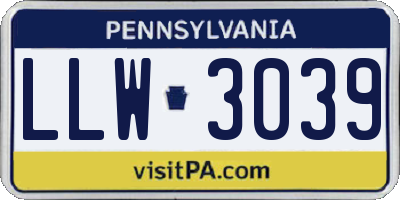 PA license plate LLW3039
