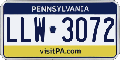 PA license plate LLW3072