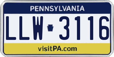 PA license plate LLW3116