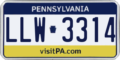 PA license plate LLW3314