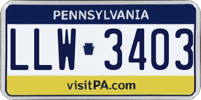 PA license plate LLW3403
