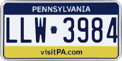 PA license plate LLW3984