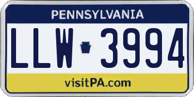PA license plate LLW3994