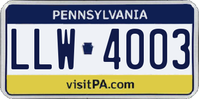 PA license plate LLW4003