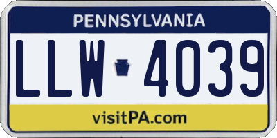 PA license plate LLW4039