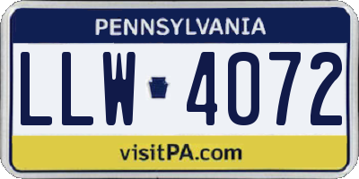 PA license plate LLW4072