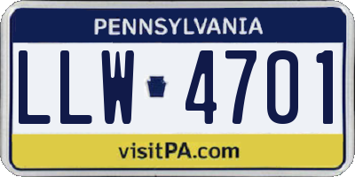 PA license plate LLW4701