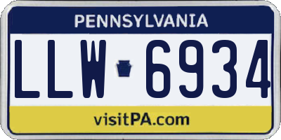 PA license plate LLW6934