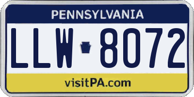 PA license plate LLW8072