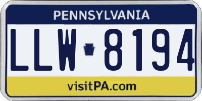 PA license plate LLW8194