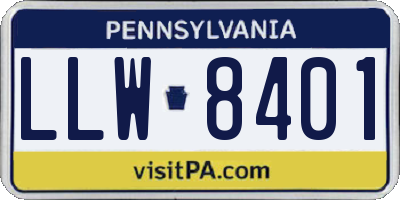 PA license plate LLW8401