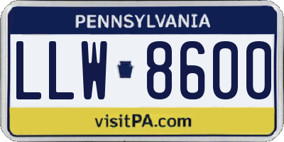 PA license plate LLW8600