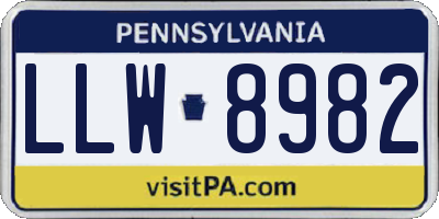 PA license plate LLW8982