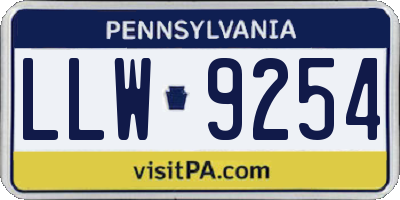 PA license plate LLW9254