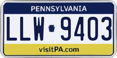 PA license plate LLW9403