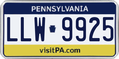 PA license plate LLW9925