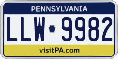 PA license plate LLW9982