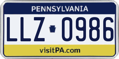 PA license plate LLZ0986