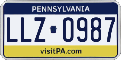 PA license plate LLZ0987