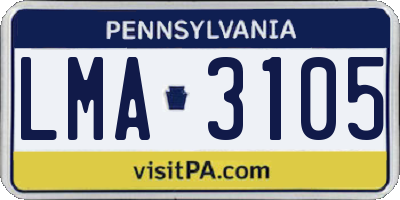 PA license plate LMA3105