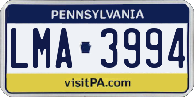 PA license plate LMA3994