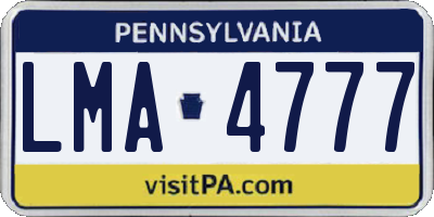 PA license plate LMA4777