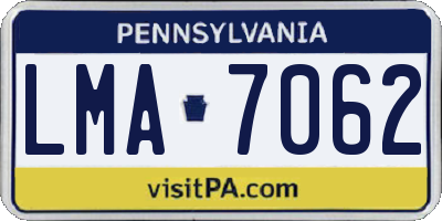 PA license plate LMA7062