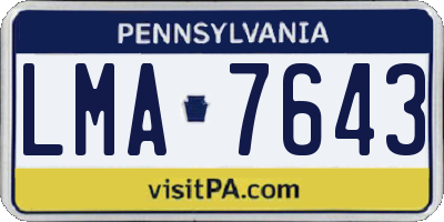 PA license plate LMA7643