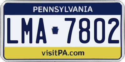 PA license plate LMA7802