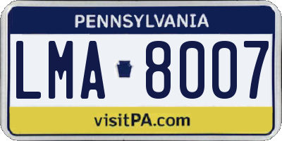 PA license plate LMA8007