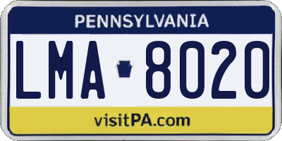 PA license plate LMA8020