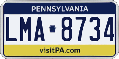 PA license plate LMA8734
