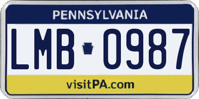 PA license plate LMB0987