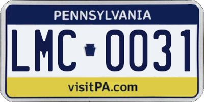 PA license plate LMC0031