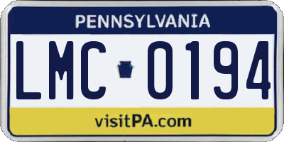 PA license plate LMC0194