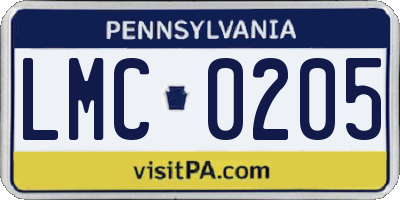 PA license plate LMC0205