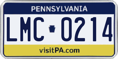 PA license plate LMC0214
