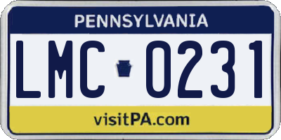 PA license plate LMC0231