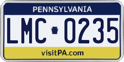 PA license plate LMC0235