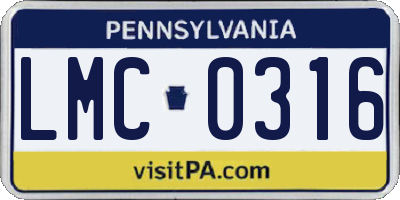 PA license plate LMC0316