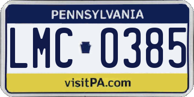 PA license plate LMC0385