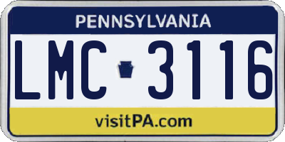 PA license plate LMC3116